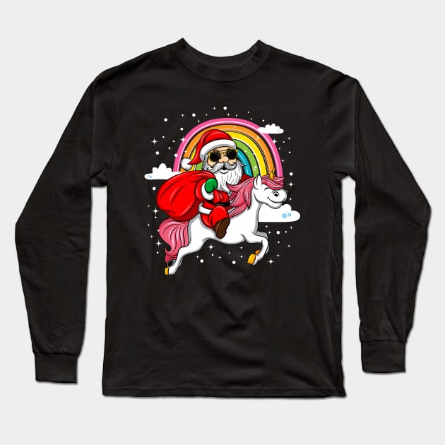 Christmas Santa Riding Unicorn Xmas Gifts For Lovers Who Love Rainbow Unicorns Long Sleeve T-Shirt by mittievance